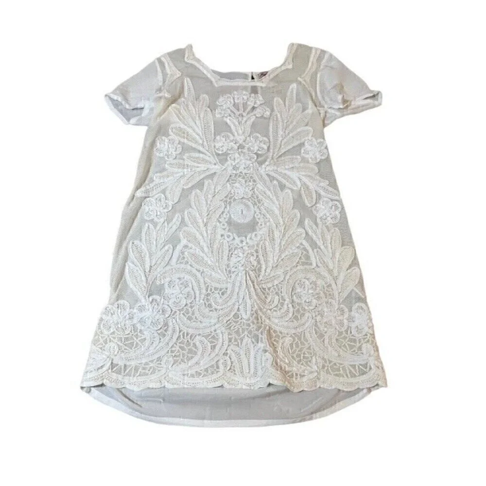 Yoana Baraschi White Floral Embroidered Lace Dress Anthropologie Extra Small